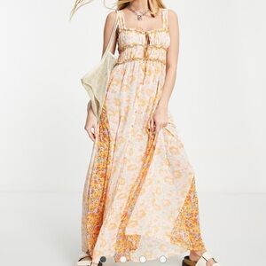 Intimately Free People Dance with Me Maxi Dress Large Floral Semi Sheer Boho NEW